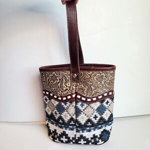 Myra Bag‎ Western Tooled Leather Tote Bucket Wine Bag Leather Handle